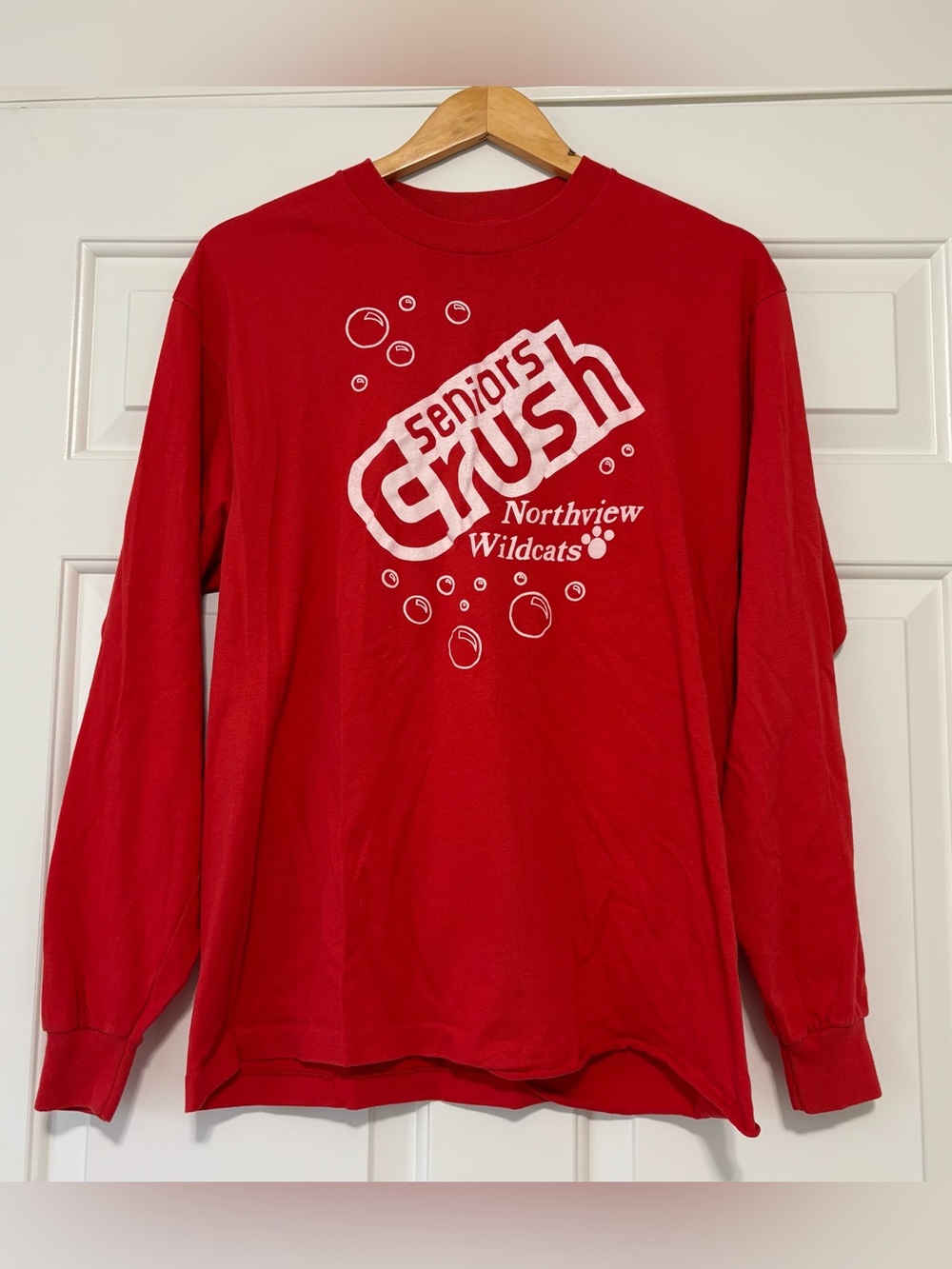 Vintage 1989 Northview Wildcats Seniors Crush Red Long-Sleeve Tee